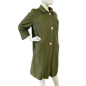 Vintage Surrella Diane 1960s Olive Green Wool Top Over Swing Coat Women's